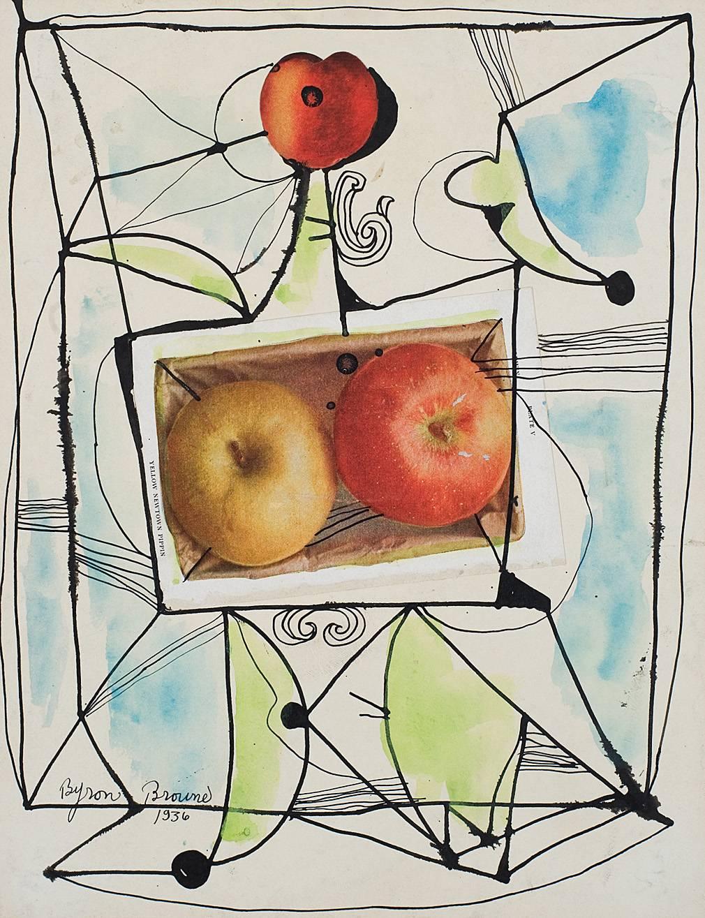 Byron Browne Abstract Painting - A Feast of Apples