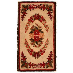 Early 20th Century Mounted Floral New England Hooked Rug