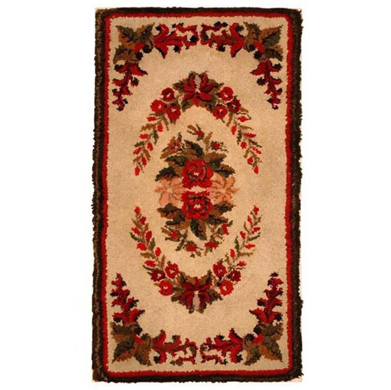 Early 20th Century Mounted Floral New England Hooked Rug For Sale at ...