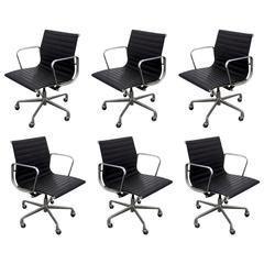 Six Vintage Eames Aluminum Group Leather "Management" Chairs 10