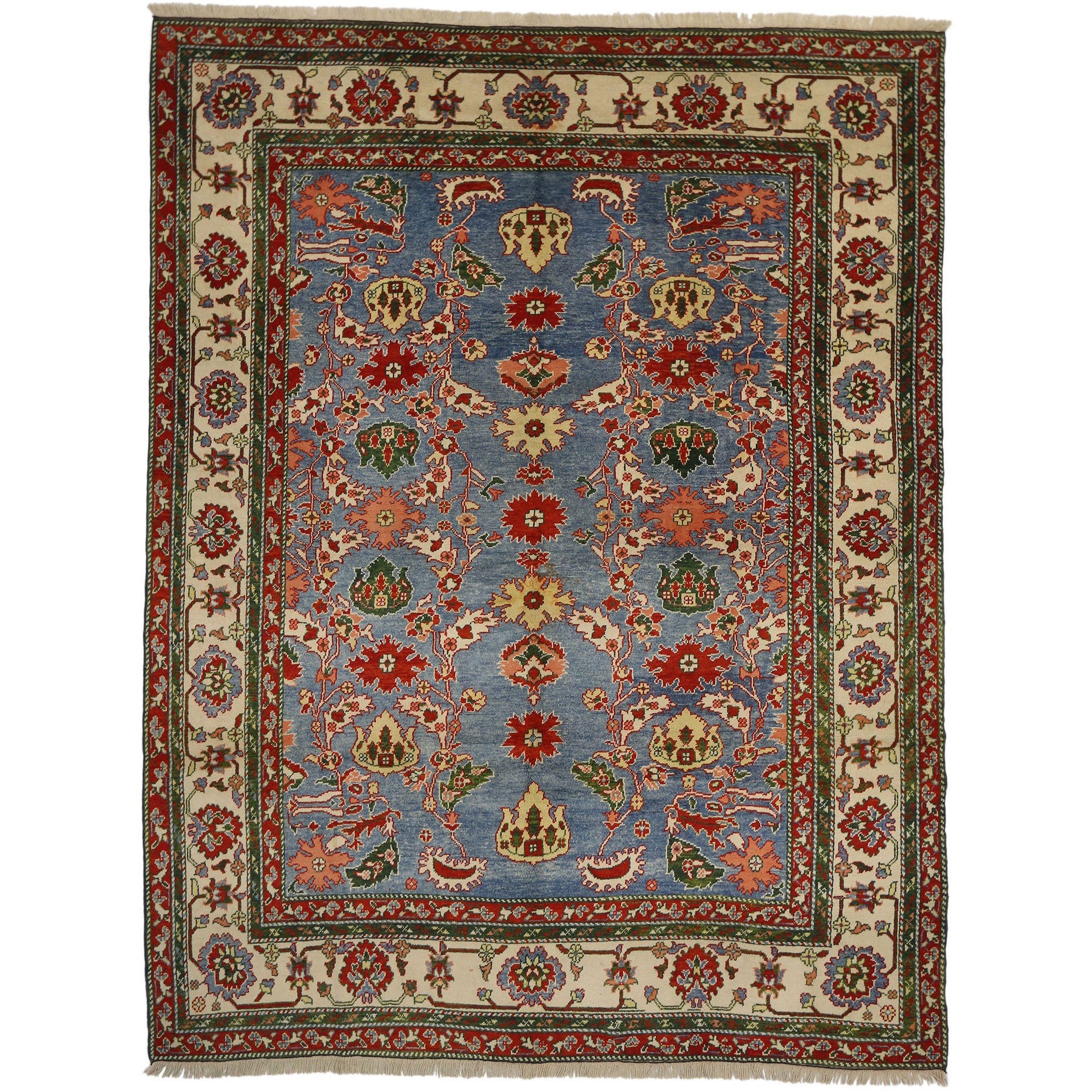 Vintage Turkish Oushak Rug with Traditional Style and Tribal Elements