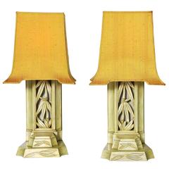 Pair of Carved Table Lamps by James Mont