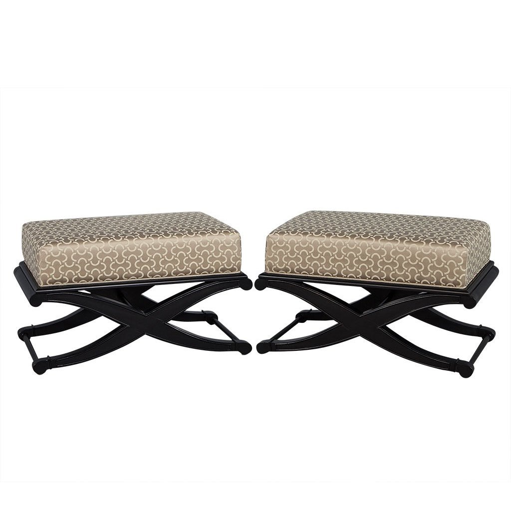Pair of Modern Black Metal Base Ottomans For Sale at 1stDibs