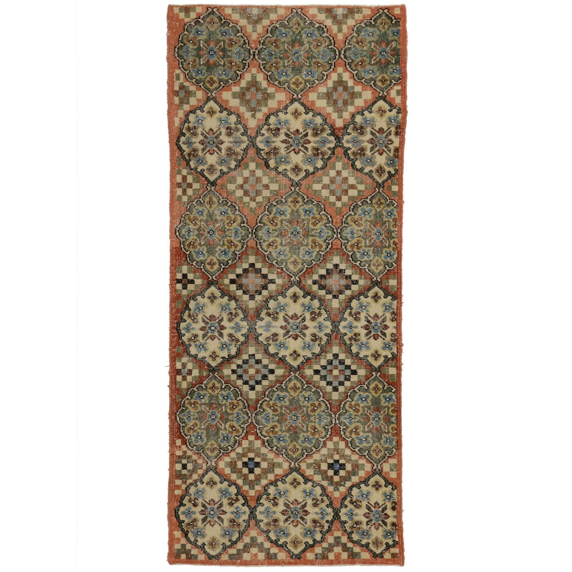 Distressed Vintage Turkish Sivas Accent Rug in Swedish Farmhouse Style For Sale