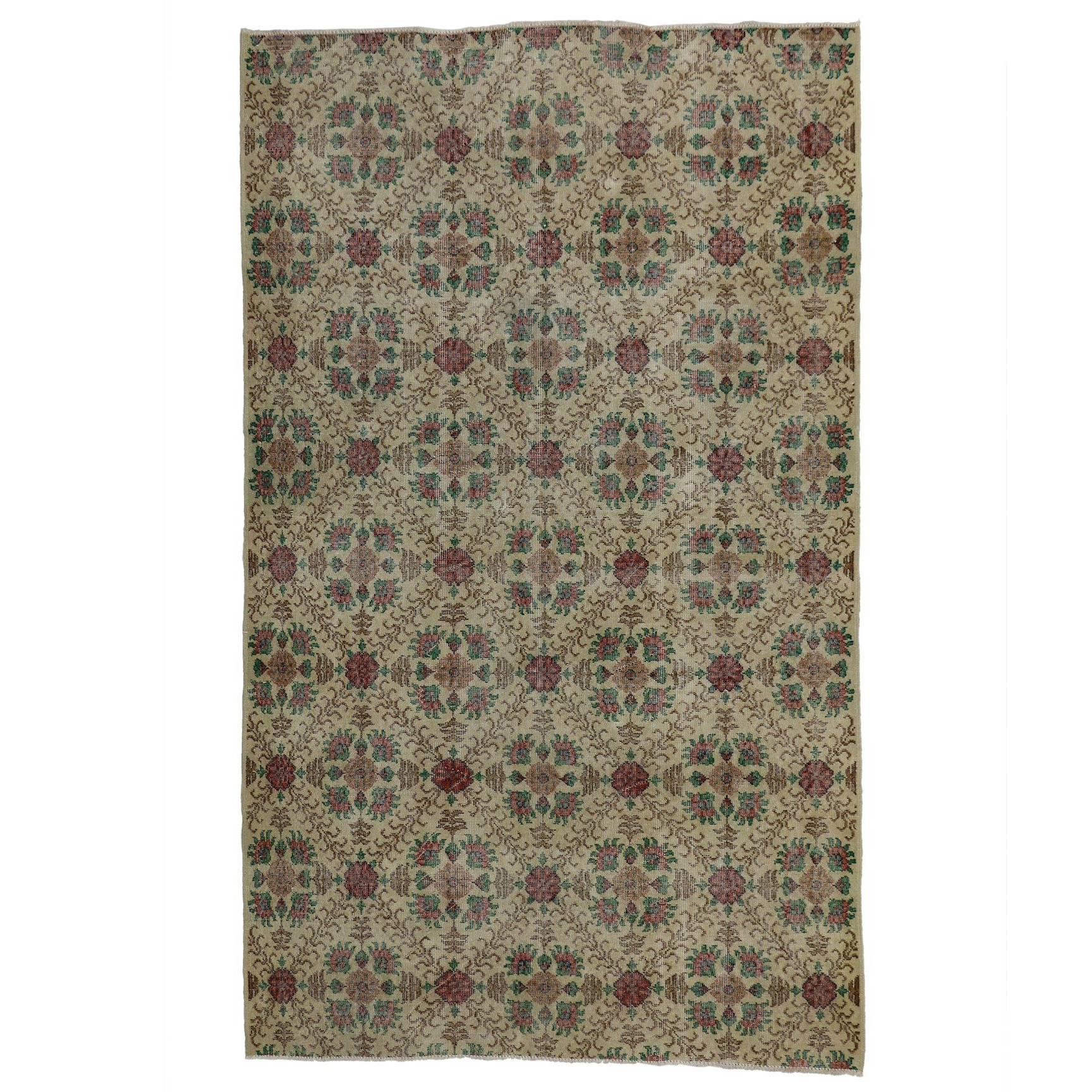 Distressed Turkish Sivas Rug with Shabby Chic English Country Cottage Style