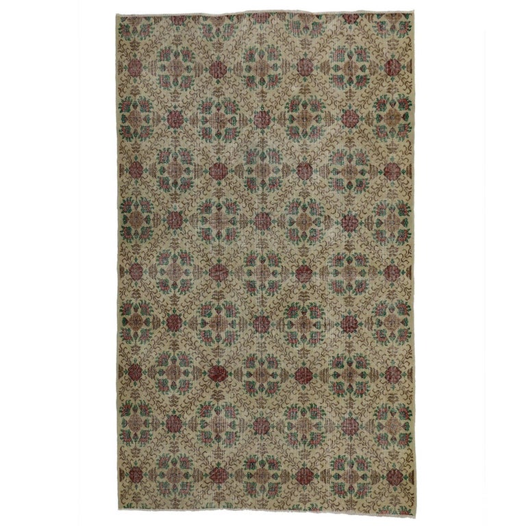 Distressed Turkish Sivas Rug with Shabby Chic English Country Cottage