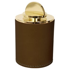 Contemporary Round Italian Leather & Swedish Brass Modern Minimalist Artisan Box