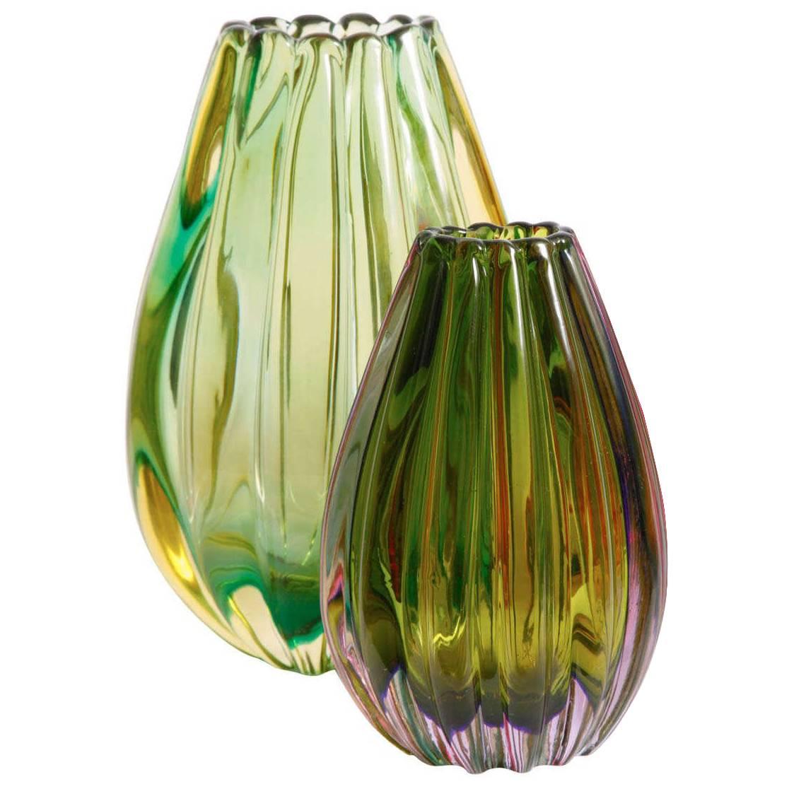 Flavio POLI for Seguso Vetri D'Arte, 'Sommerso a coste' vases For Sale