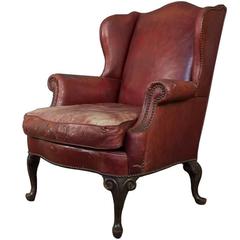Antique 1920s American Leather Wing Chair