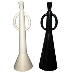 Set of Two Modern Alessandro Guerriero Abstract Black White Aluminium Sculptures