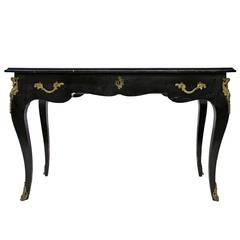 Black Desk with Brass Hardware and Curved Cabriole Legs 9