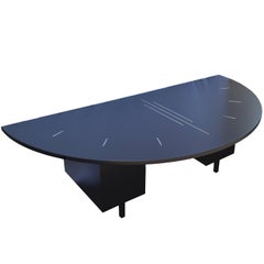 Large Modernist Executive Demilune Desk with Stainless Steel Inlaid Motif