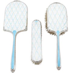 1938 Antique Sterling Silver and Enamel Dressing Table Set