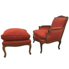 Carved French Chair With Matching Ottoman 12