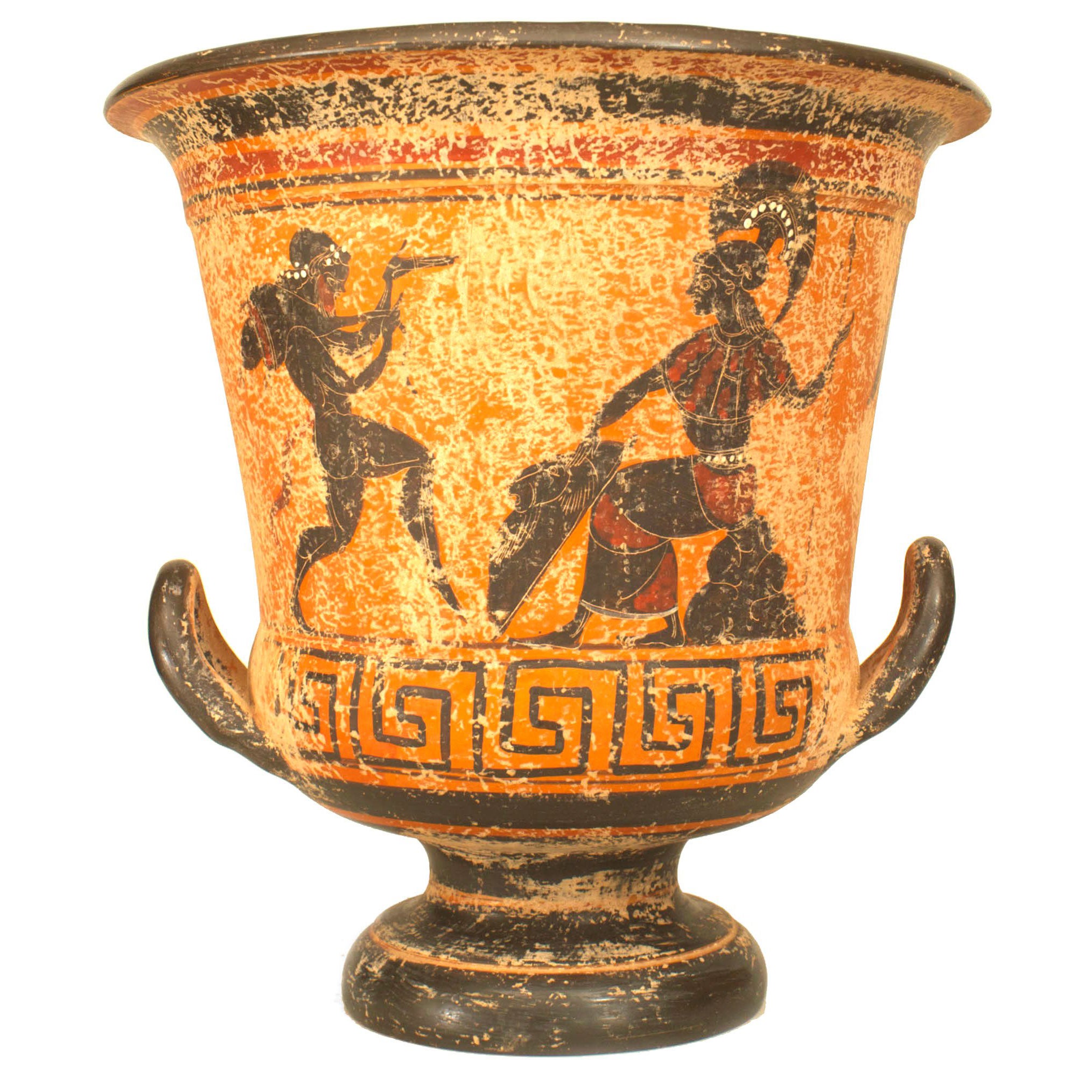 Ancient Greek Style Terracotta Krater Vase with Horse and Rider at 1stDibs
