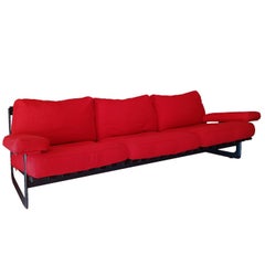 Red Fabric Feather Zanotta Sofa with Aluminium Steel Frame, Late 20th Century