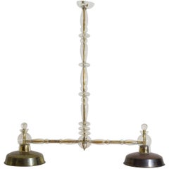 French Art Deco Period Baccarat Crystal and Brass Double Pendant Light