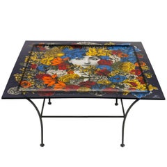 Piero Fornasetti Acrylic Coffee Table on Iron Base, Italy, 1970s