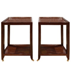 Karl Springer Pair of "Telephone Tables" Covered in Cobra Skin, 2002