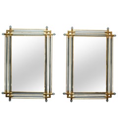 Venetian Mirrors bordered in Brass and Spiraled Murano Glass, a Pair