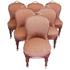 Antique 19th Century Set of Six Walnut Salon Dining Chairs