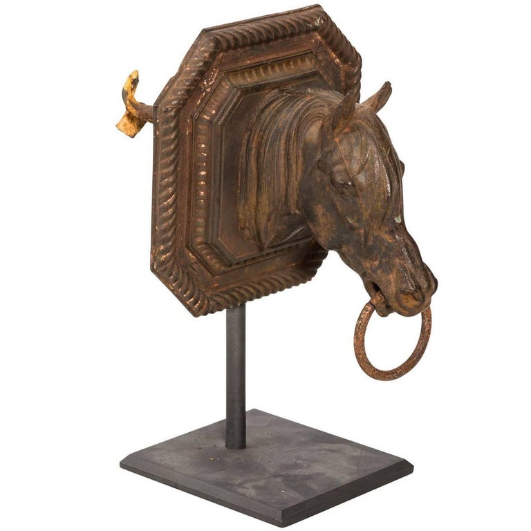 hand crafted iron horse head with a polished shiny finish for sale