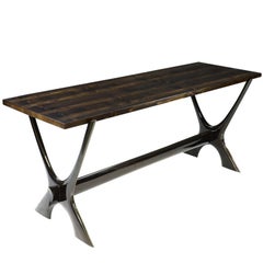 "Bonaire" Midcentury Style Console Table with Lacquered Legs and Wooden Tabletop