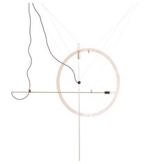 Contemporary Portrait Pendant Light (Opus 2): Brass, Handmade Glass and Leather