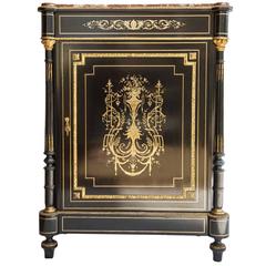 Ebonized Pearwood Napoleon III Bar or Entry Cabinet with Bronze Inlay