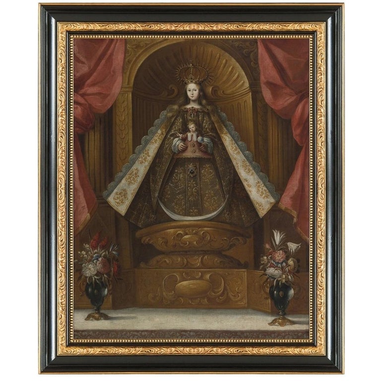 Antique Spanish Colonial Painting of The Virgin of Candelaria Cuzco