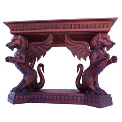 Victorian Style Folk Art Mythological Hand-Carved Wood Console Table