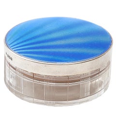 Silver and Pale Blue Guilloche Enamel Powder Pot, English, 1936