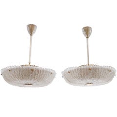 Orrefors Chandeliers by Carl Fagerlund crystal/brass Large pair, Sweden