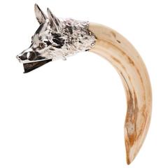 Impressive Silver Foxes Head and Hippo Tooth Cigar Cutter, circa 1910