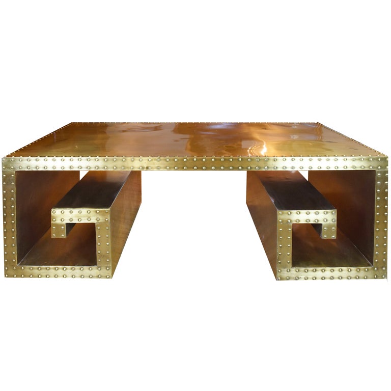 Vintage Sarreid Br Studded Greek Key Coffee Table For At 1stdibs Vintage Sarreid Br Studded Greek Key Coffee Table For