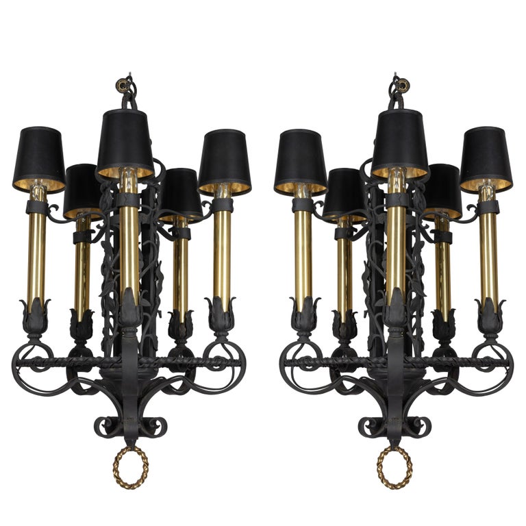 Pair Of French Wrought Iron Chandeliers For At 1stdibs Pair Of French Wrought Iron Chandeliers For