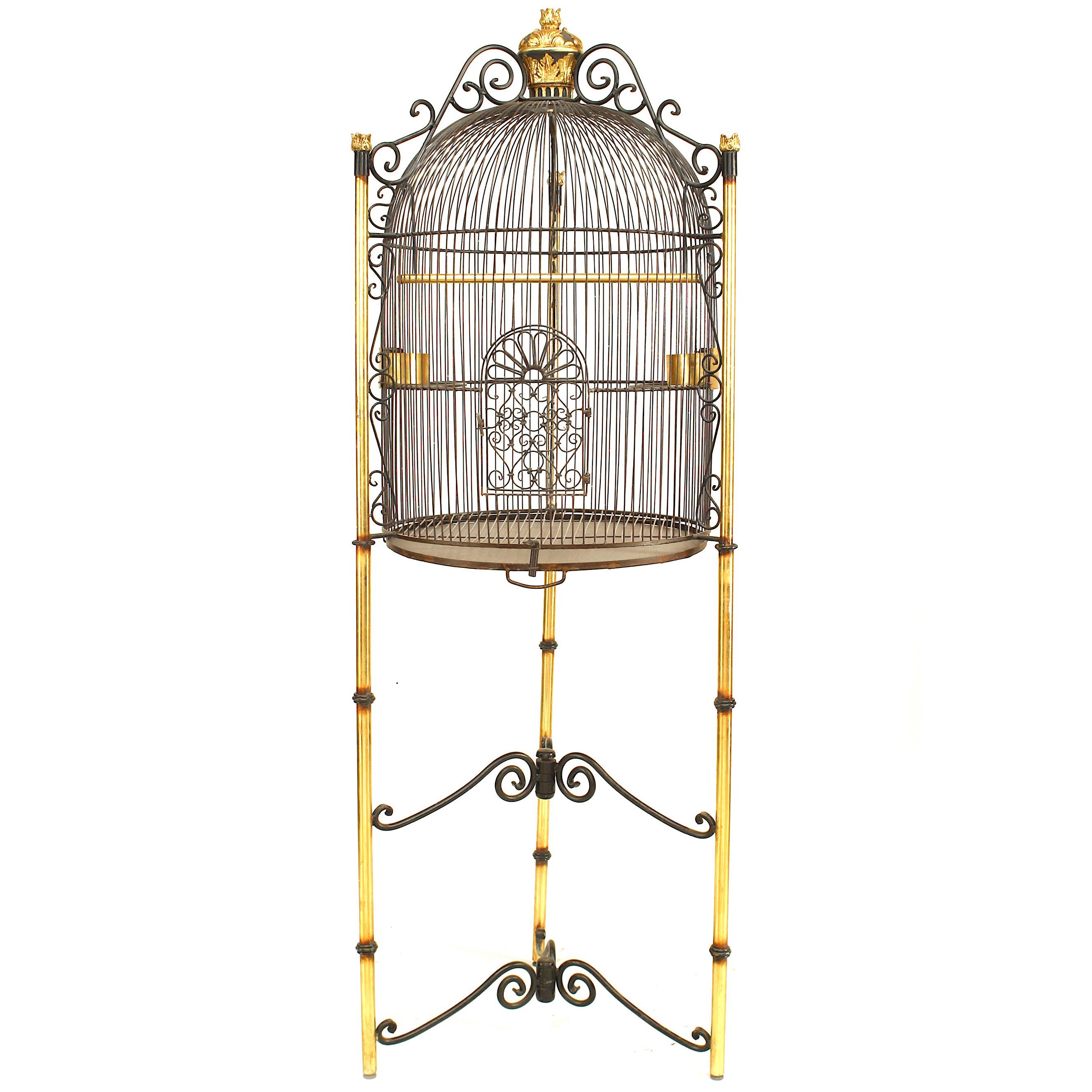 Victorian Ebony and Gilt Faux Marble Decorated Birdcage on a Stand For Sale at 1stDibs