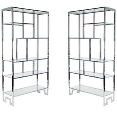Matching Pair of Mid-Century Modern Chrome and Glass Etagere after Milo Baughman