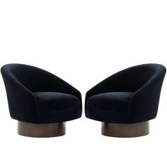 Adrian Pearsall for Craft Associates Swivel Chairs in Deep Blue Mohair