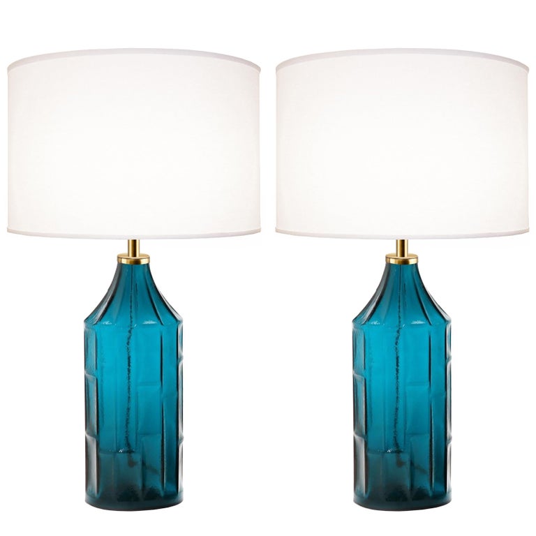 Large Marbro Swedish Teal Glass Table Lamp at 1stdibs