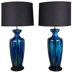 Pair of Mid Century Modern Glazed Ceramic Lamps