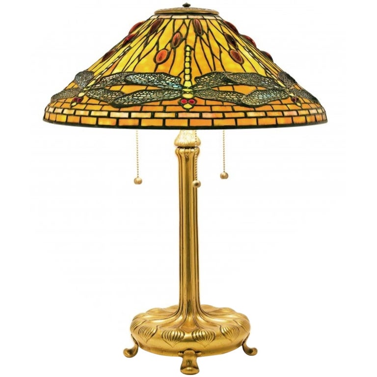 Bronze Dragonfly Mantle Lamps Circa 1932 At 1stdibs Tiffany Favrille Glass Bronze Jeweled Dragonfly Table Lamp On Gilt Base
