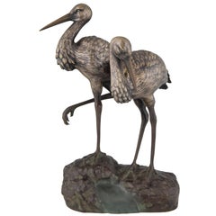 Art Deco bronze sculpture of a couple of storks by A. Vannier, 1930 France