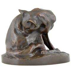 Französische Art-Deco-Bronze-Skulptur einer Katze von Charles Virion 1930