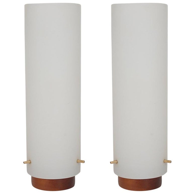 Midcentury Lightolier Cylinder Lamp For At 1stdibs Midcentury Danish Modern Walnut And Frosted Glass Cylinder Table Lamps