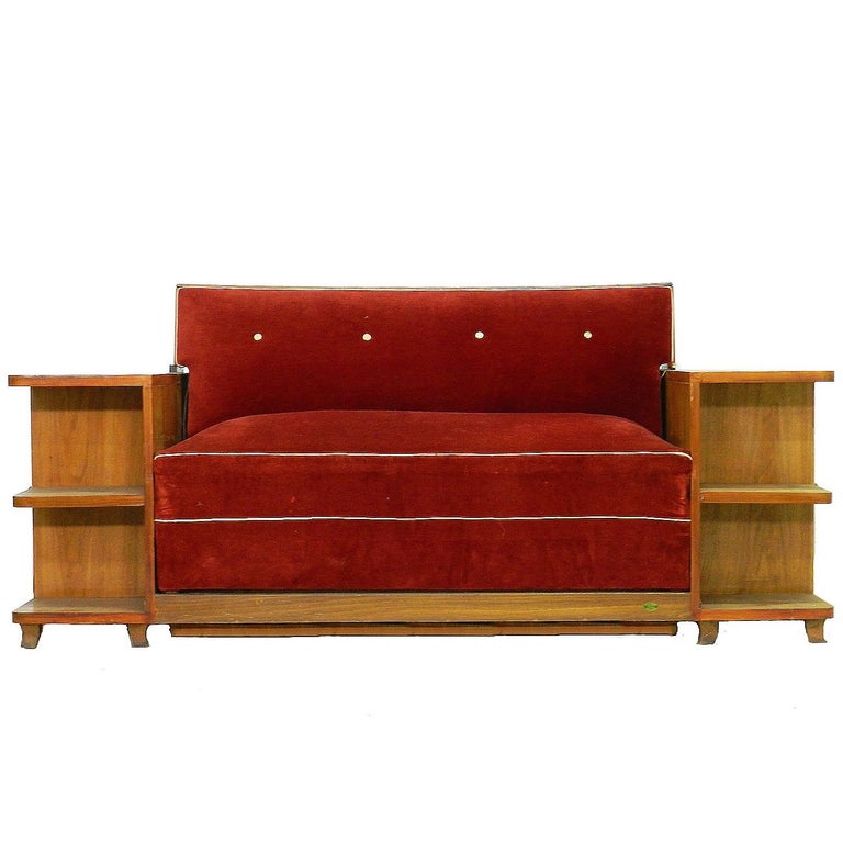 Art Deco Sofa French Canapé Bed With Integrated Cabinets And Shelves Art Deco Sofa French Canapé Bed With Integrated Cabinets And Shelves C1930 For
