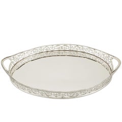 Edwardian English Sterling Silver Galleried Drinks Tray 1901