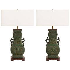Verdigris bronziert Metall Chinesische Urne Lampen