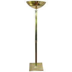 1970s Italian Art Deco Style Gold Brass Floor Lamp with Venini Green Glass