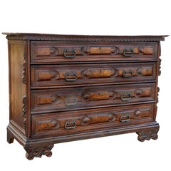 Impressive Italian Baroque Walnut and Burl Walnut Commode